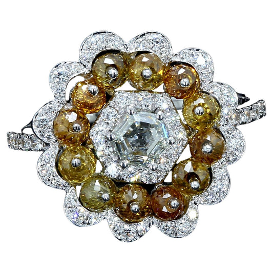 Fancy Color Diamond Beads & Illusion Hexagon Ring