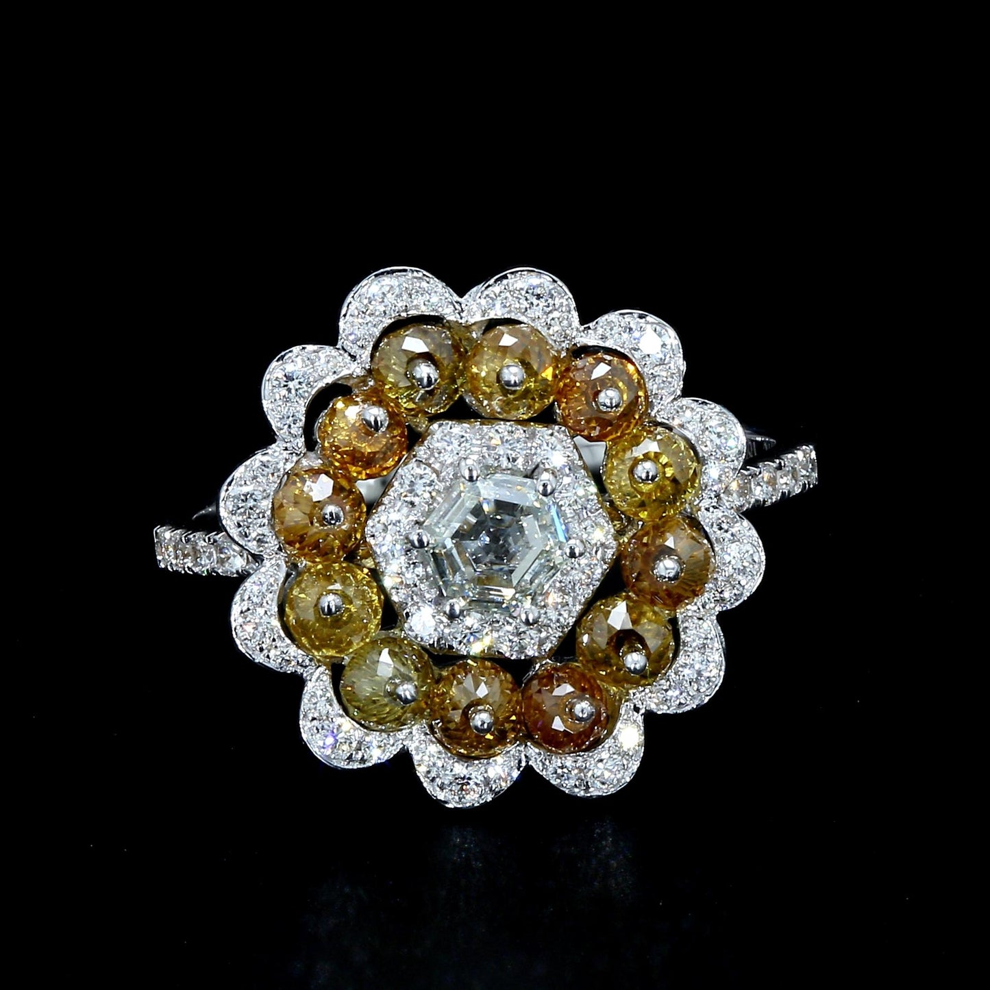 Fancy Color Diamond Beads & Illusion Hexagon Ring