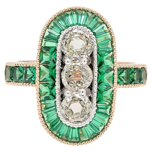 Diamond European Oldcut & Emerald Ring