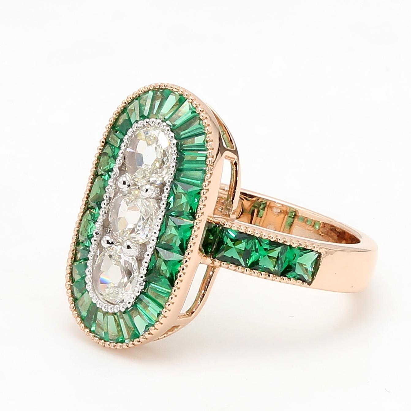 Diamond European Oldcut & Emerald Ring