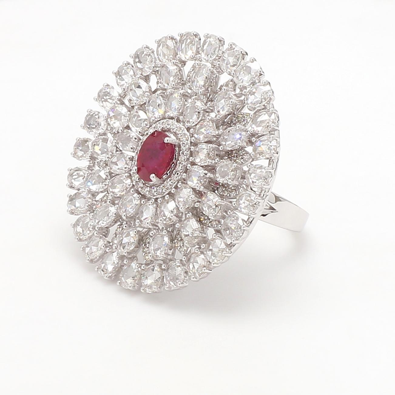 Diamond Rosecut & Ruby Floral Ring