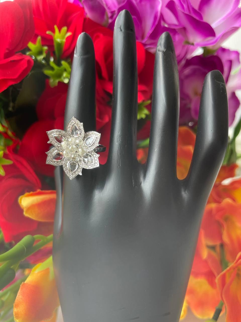 Diamond Briolette & Rosecut Floral Ring
