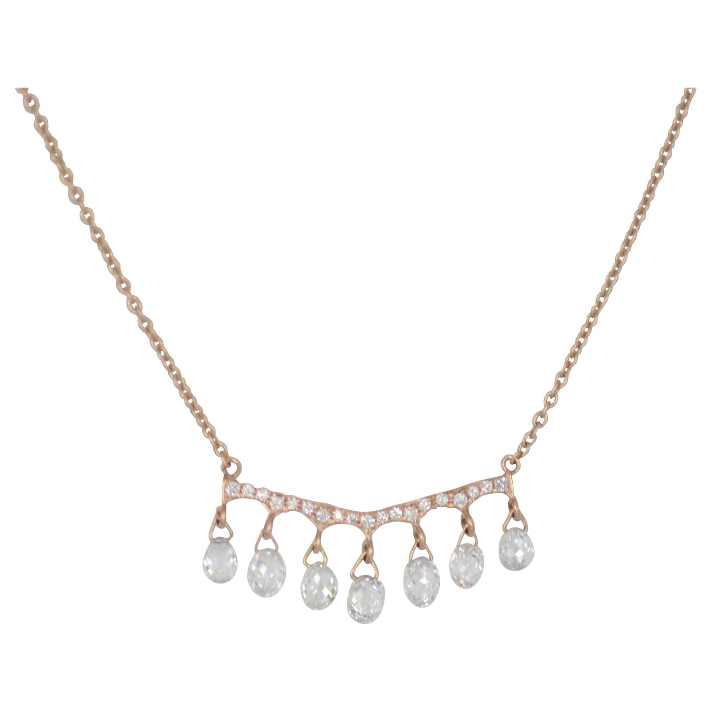 Diamond Briolette Rose Gold Pendant Necklace