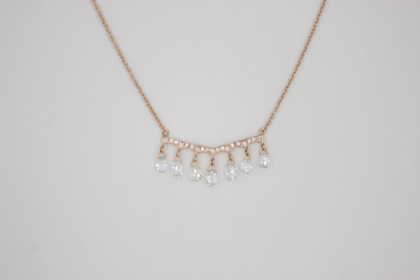 Diamond Briolette Rose Gold Pendant Necklace